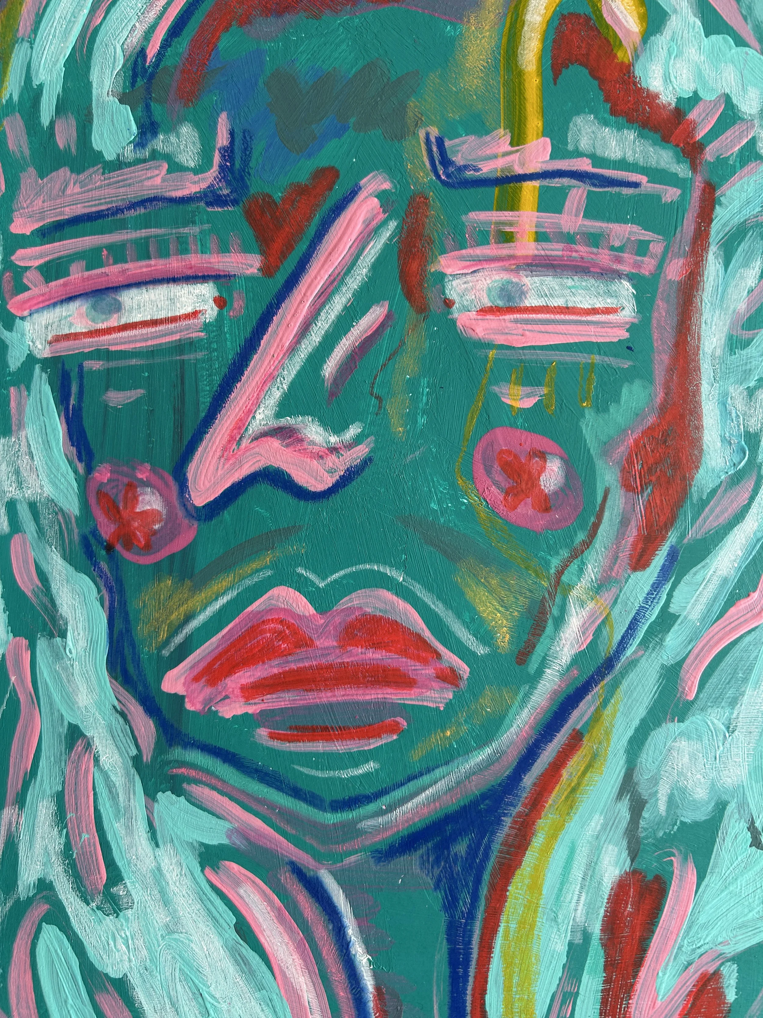 No Title – originales Kunstwerk mit Acrylfarbe, Marker und Buntstift auf Papier