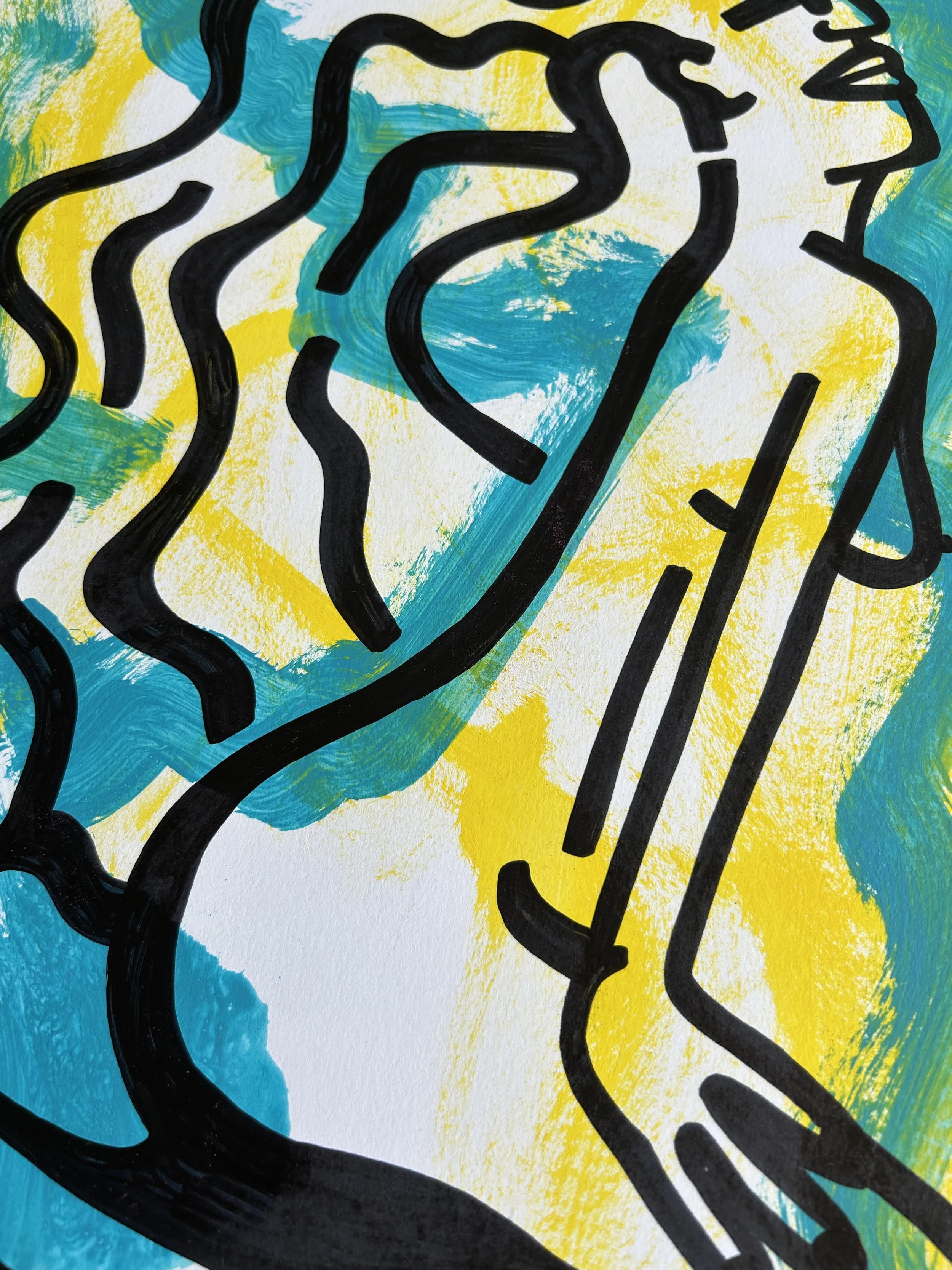 No Title – originales Kunstwerk mit Acrylfarbe und Marker auf Papier