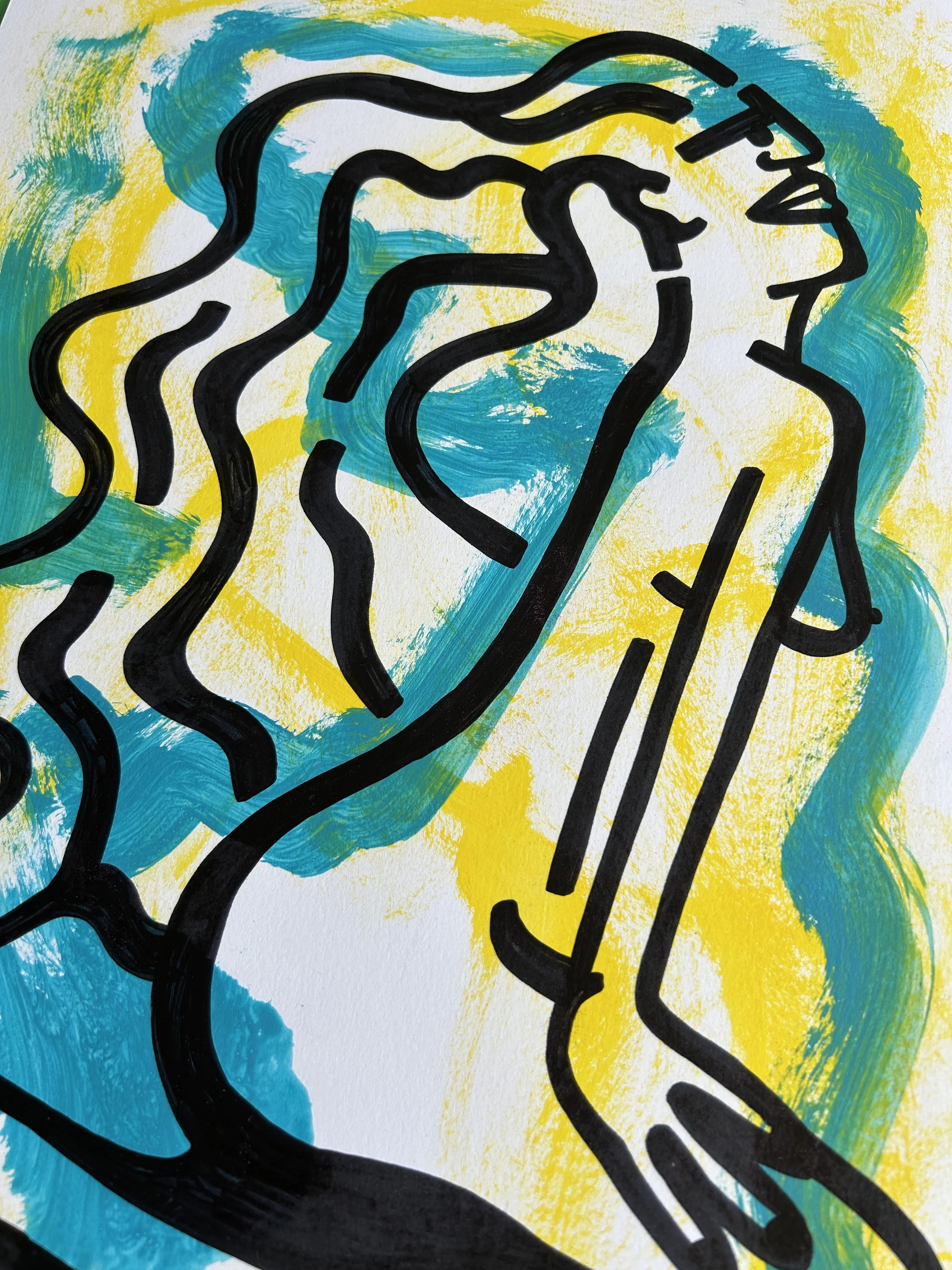 No Title – originales Kunstwerk mit Acrylfarbe und Marker auf Papier