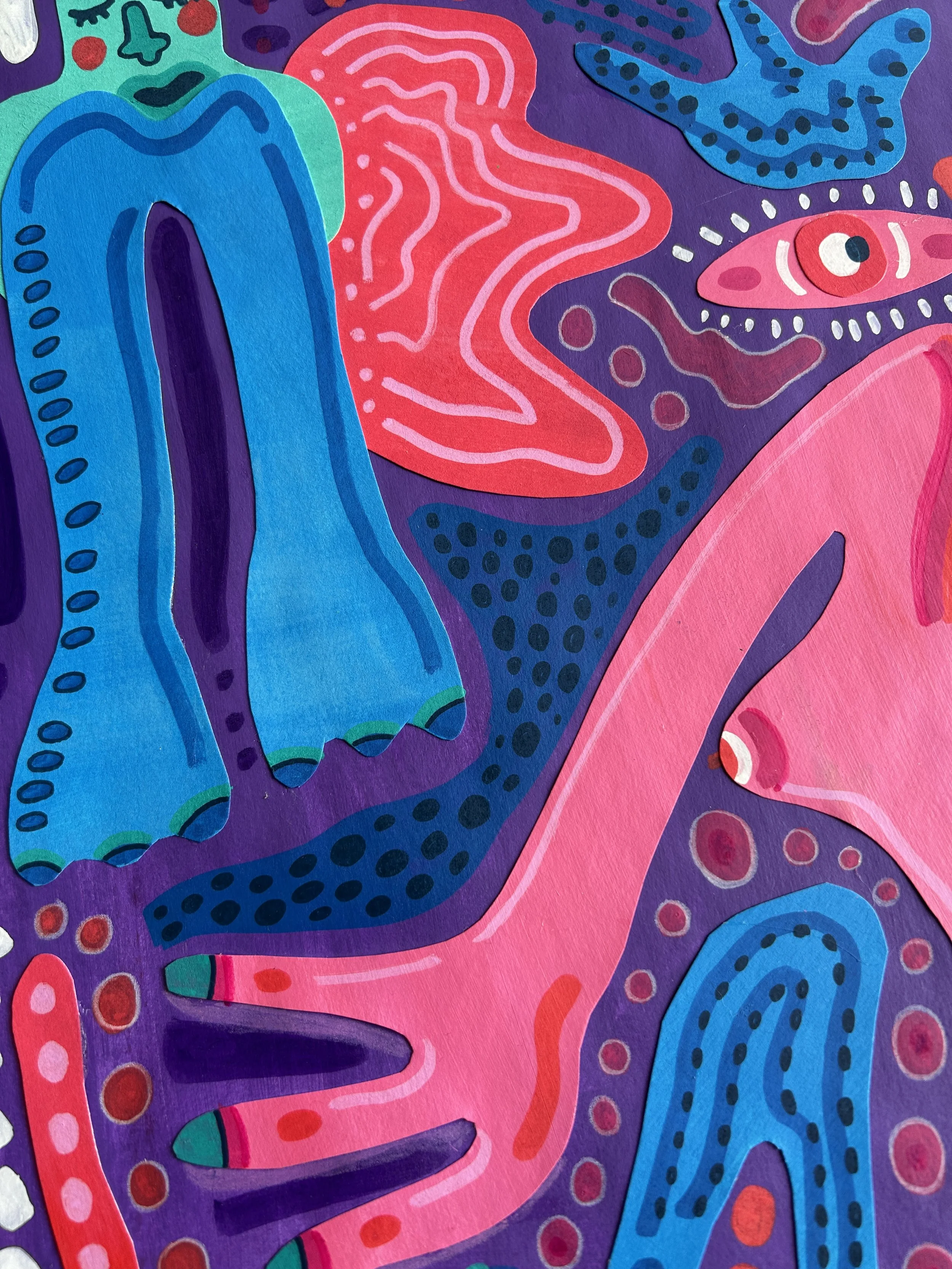 No Title – originales Kunstwerk mit Acrylfarbe, Marker, Collage und Buntstift auf Papier