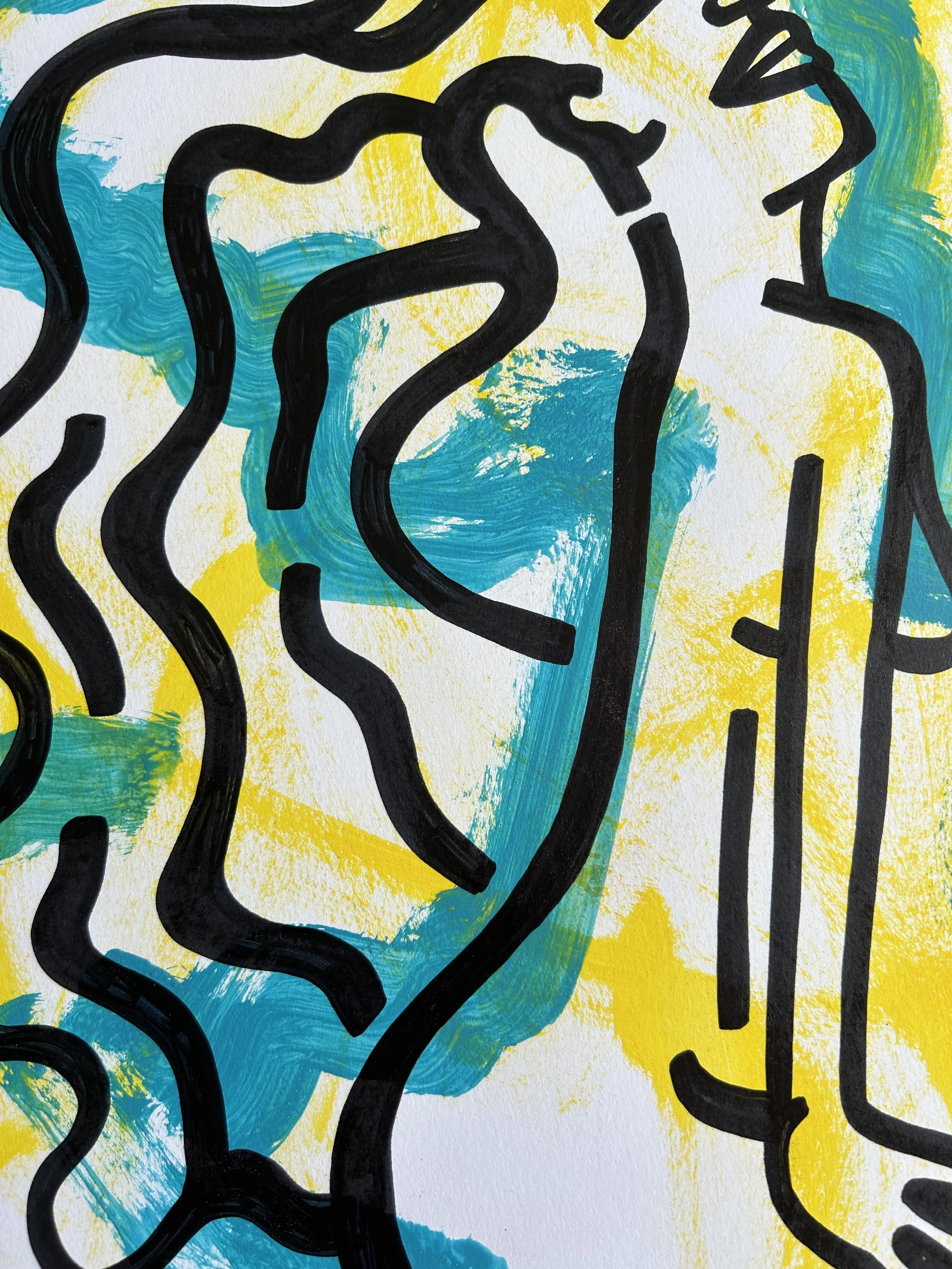 No Title – originales Kunstwerk mit Acrylfarbe und Marker auf Papier