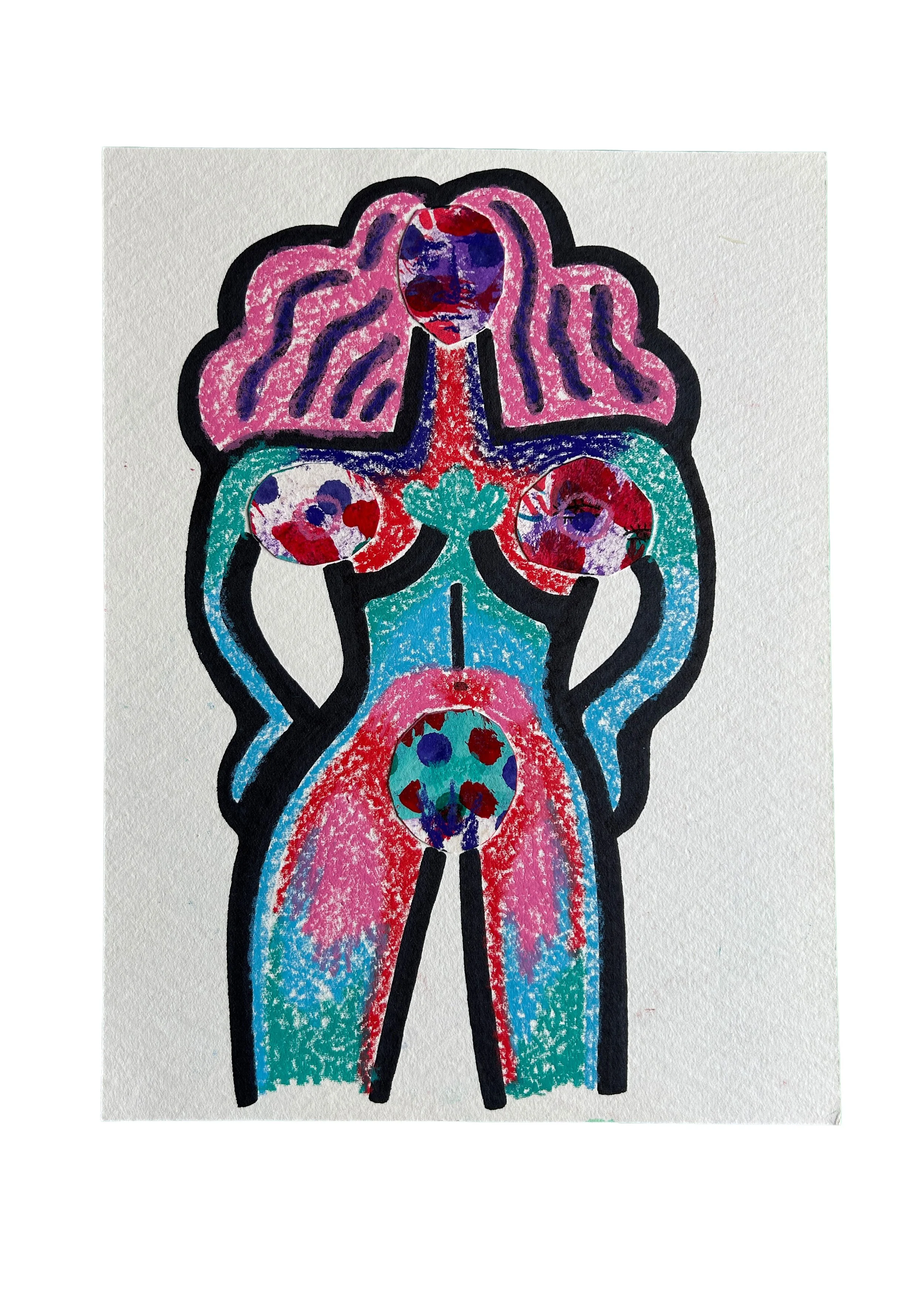 WOMAN – originales Kunstwerk mit Marker und Buntstift auf Papier