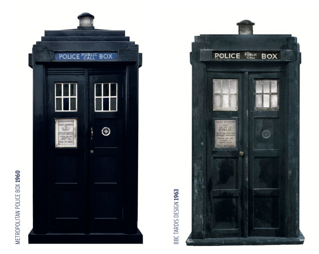 Reference images of preferred classic police box designs.