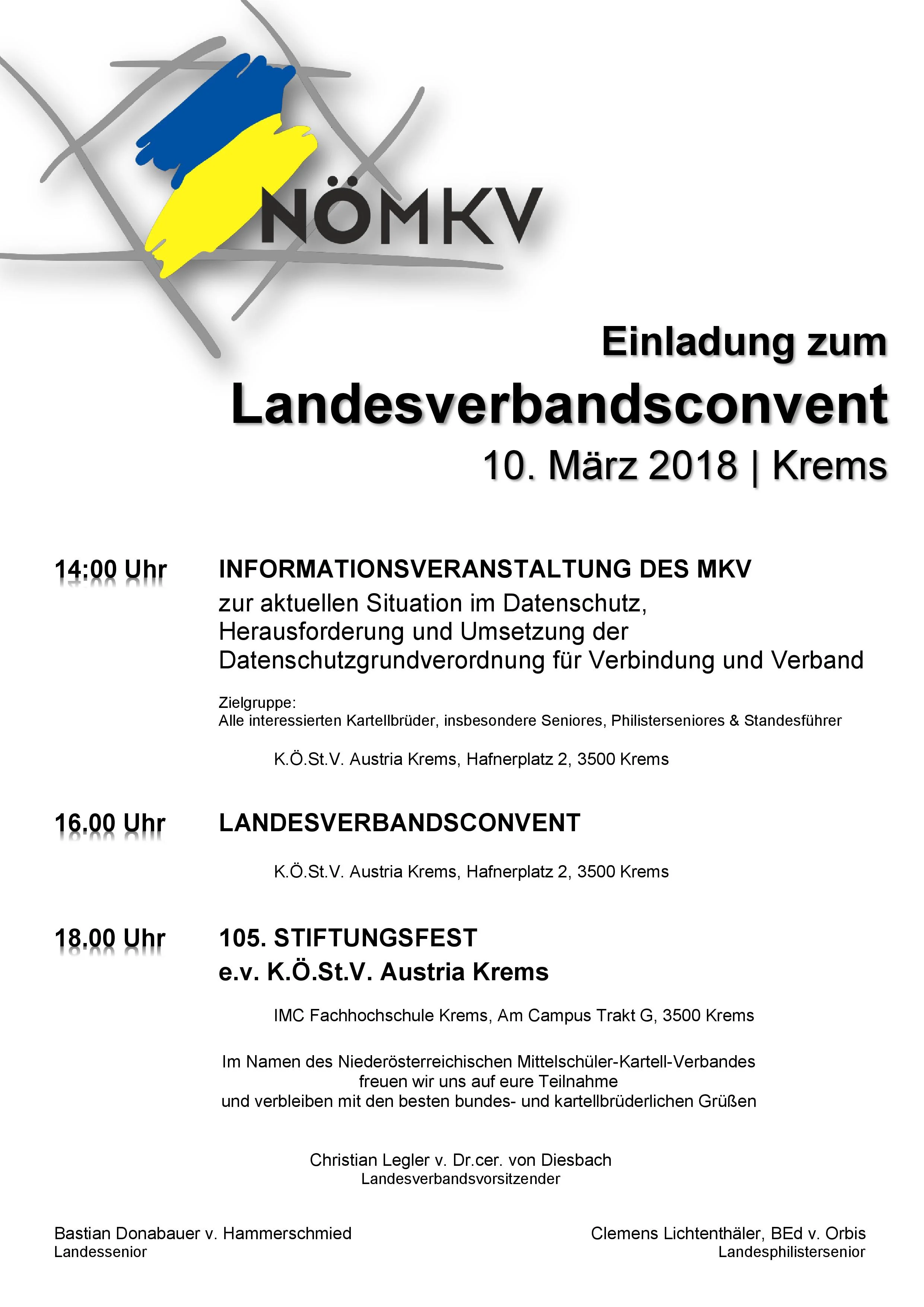 Einladung zum Landesverbandsconvent diesen Samstag In Krems!