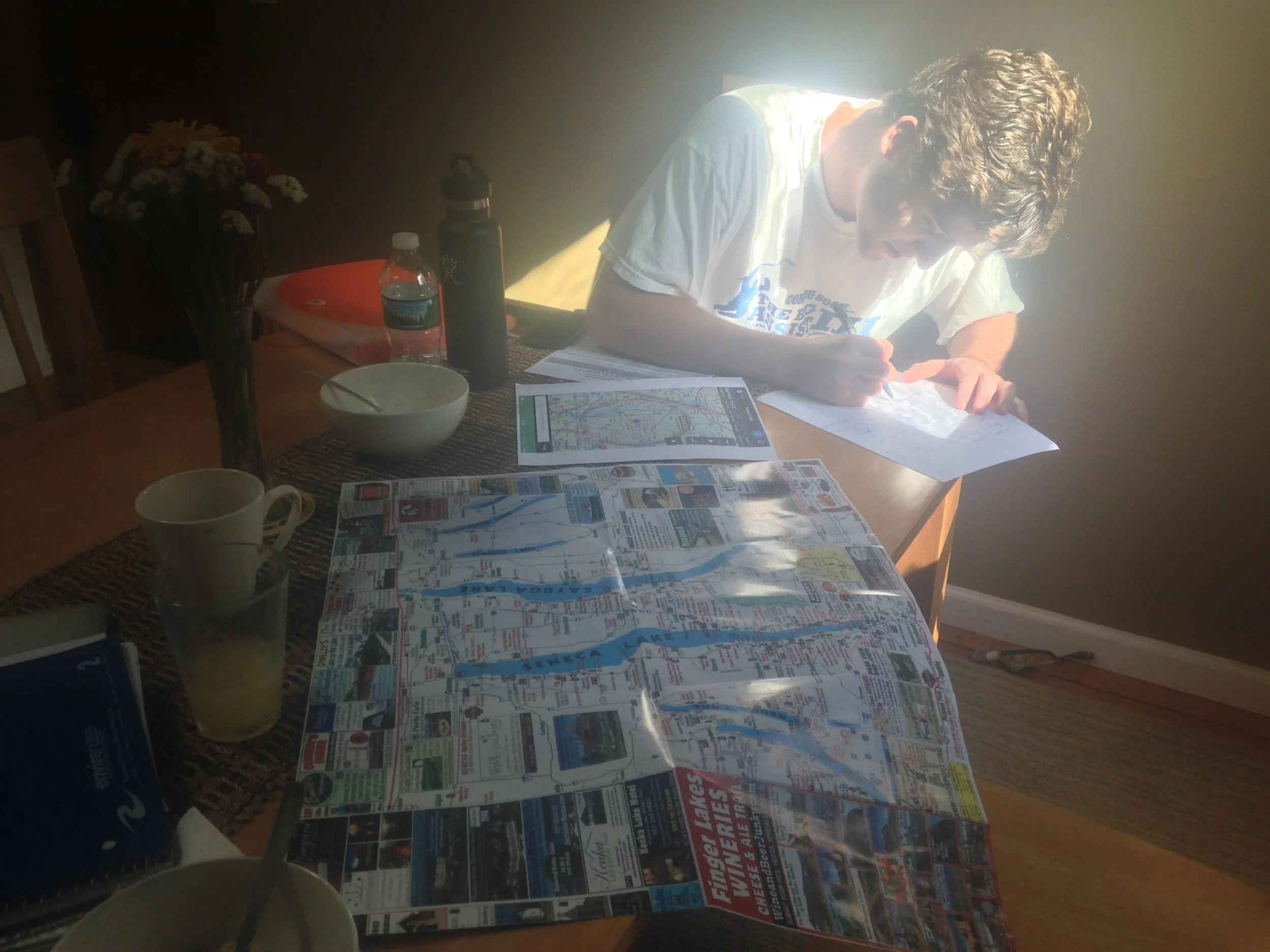 Analyzing and finalizing the plan for day one of the production, at The SugarHill bed and breakfast, where the crew stayed during production.