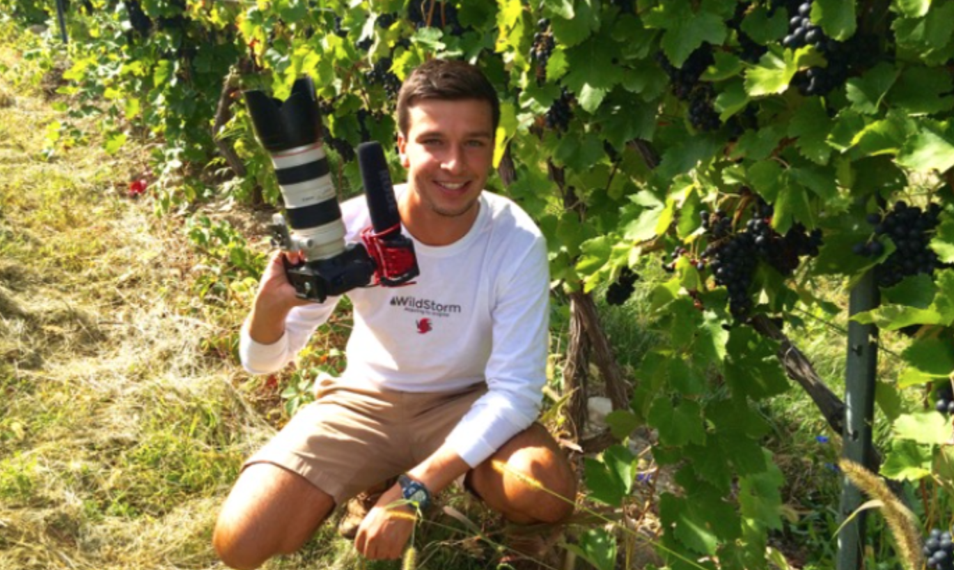 Jack filmmaking in a vineyard on the southeastern shore of Seneca Lake in the Finger lakes region of upstate New York.