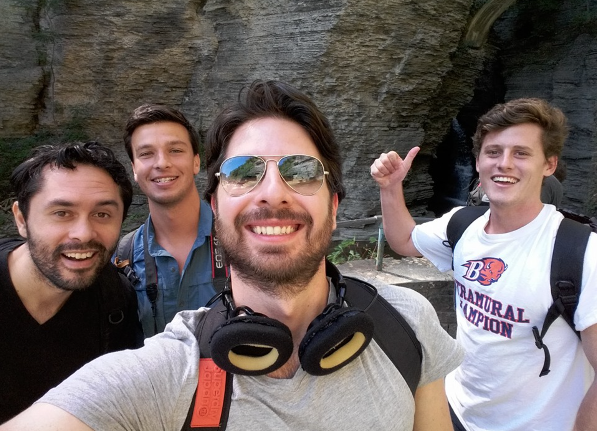 The core crew on location in Watkins Glen Gorge.