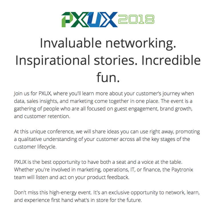 Paytronix Business Conference Event Management Content and Copywriting
