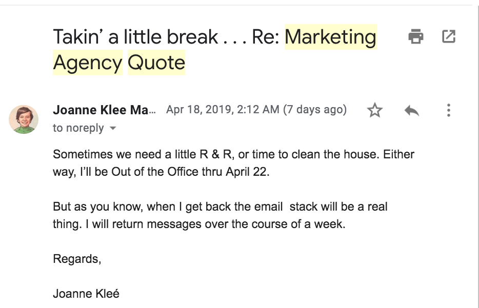 Out of the Office Email Responder that is Not Boring — Joanne Klee ...