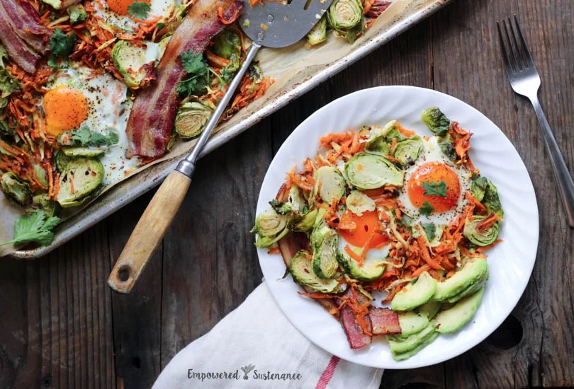 to eating 2-4 eggs plus tons of veggies, all cooked in heaps of butter and coconut oil, with avocado on the side. this breakfast will fuel you for 4-5 hours
