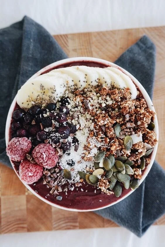 A typical "before" meal. looks healthy in theory, but really loaded with sugar,, low fat, blood sugar rollercoaster. this is a dessert disguised as a meal.