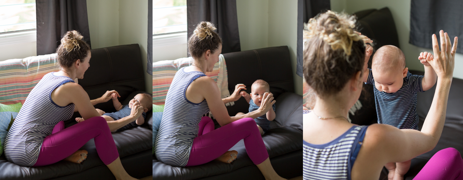 We always do activities that involve standing diaper free, but for this public blog we chose to wear clothing :)