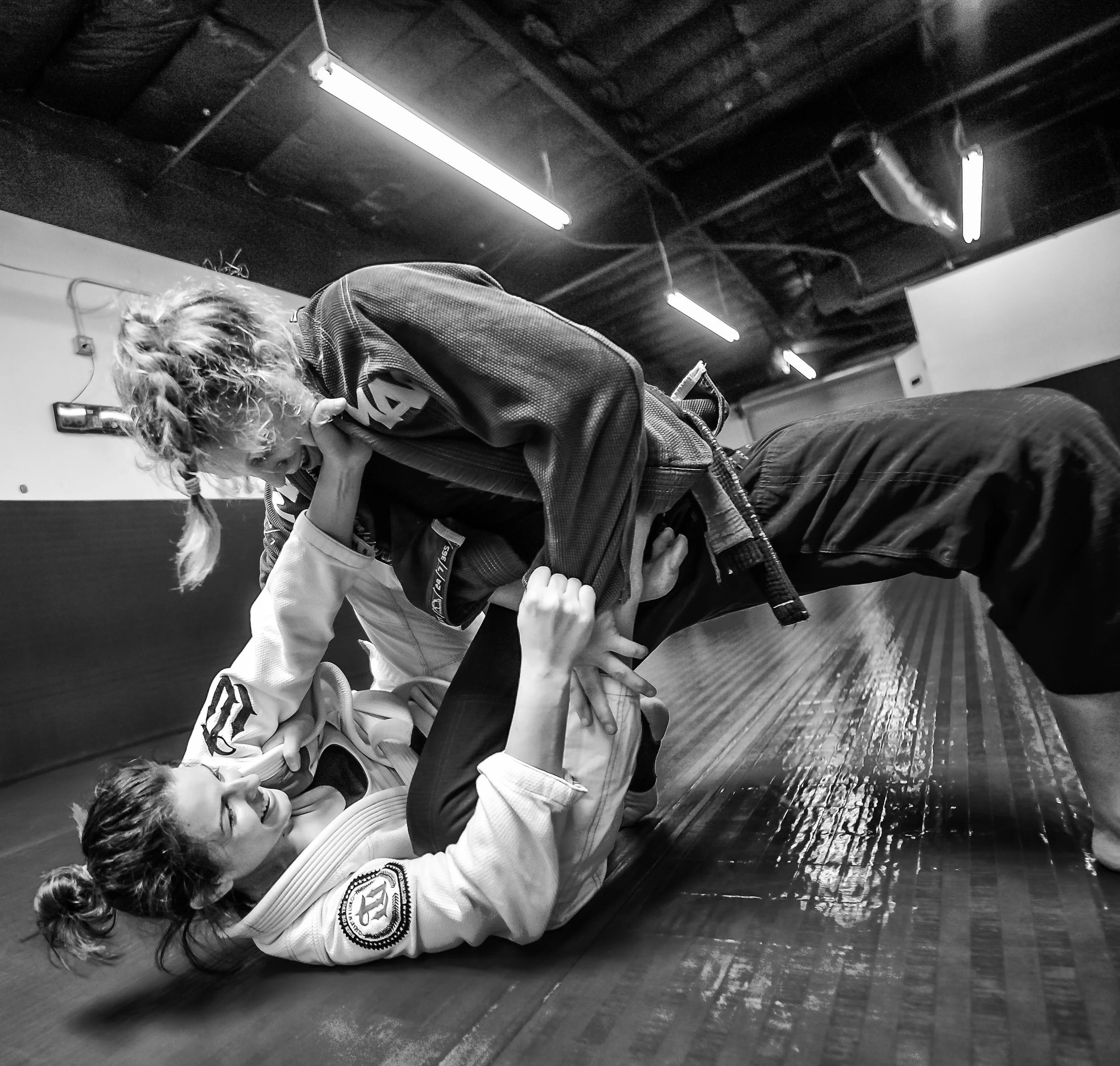Rachel and training partner Black Belt Sophia Nordenö. They share techniques and moves to help one another improve their BJJ Game. 