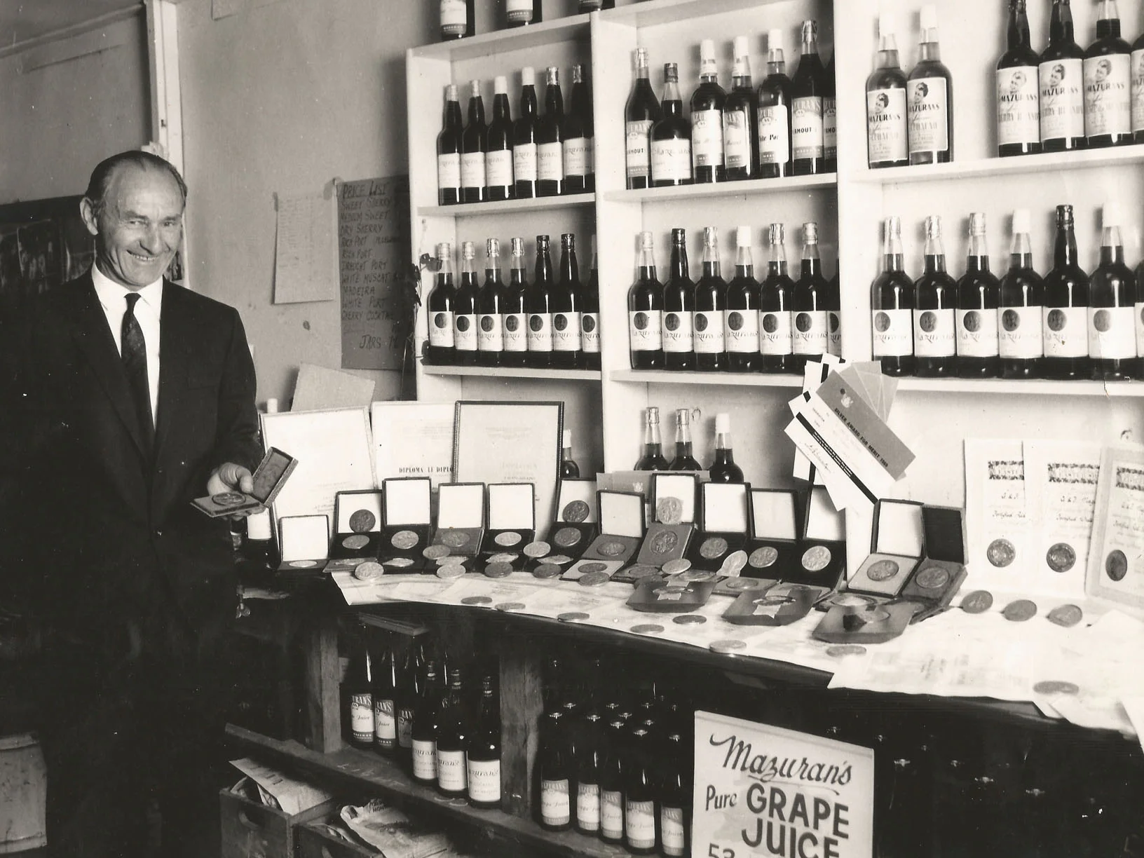 Pioneer winemaker George Mazuran OBE JP at the winery cellar