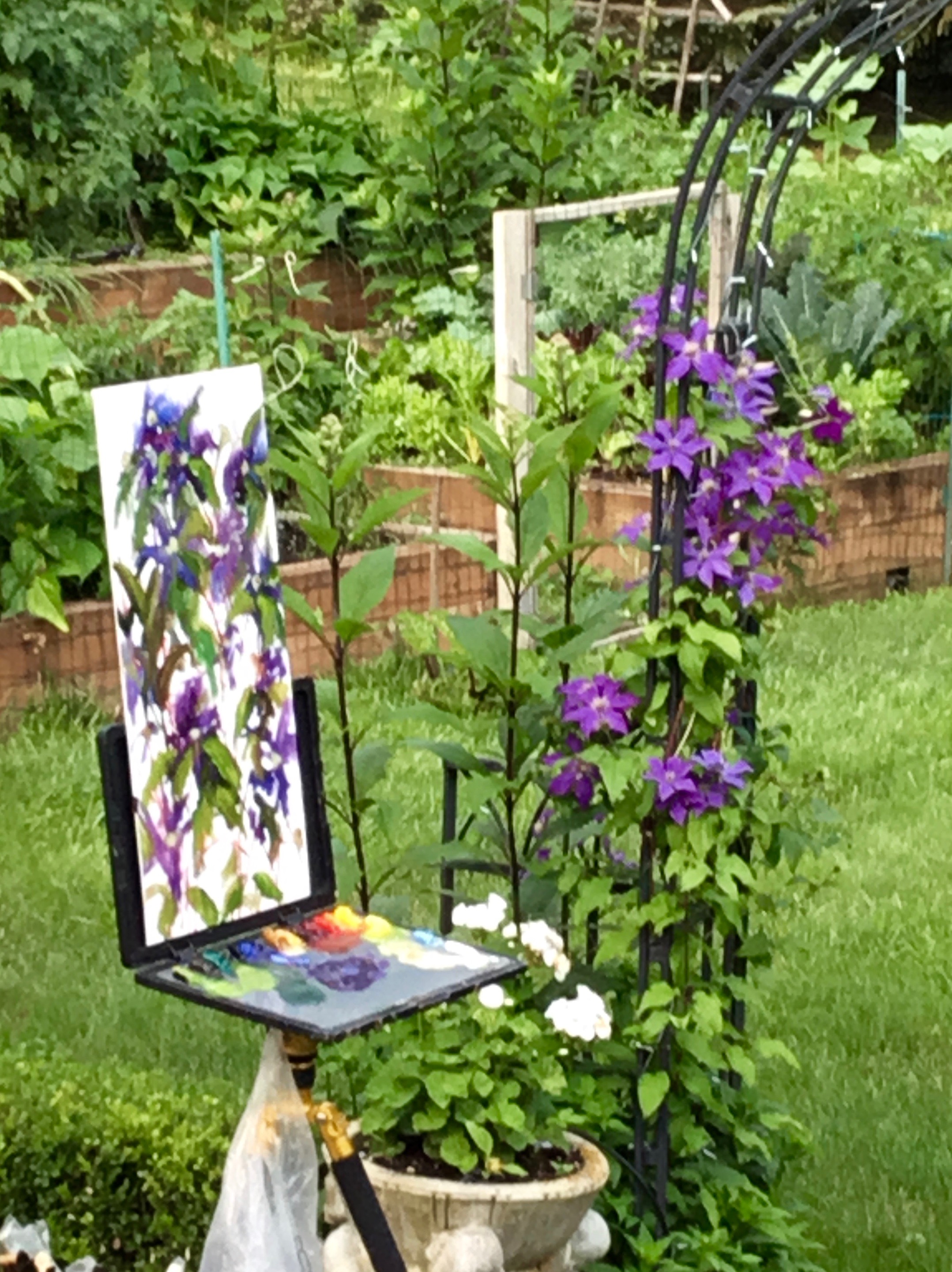 Painting in the garden.