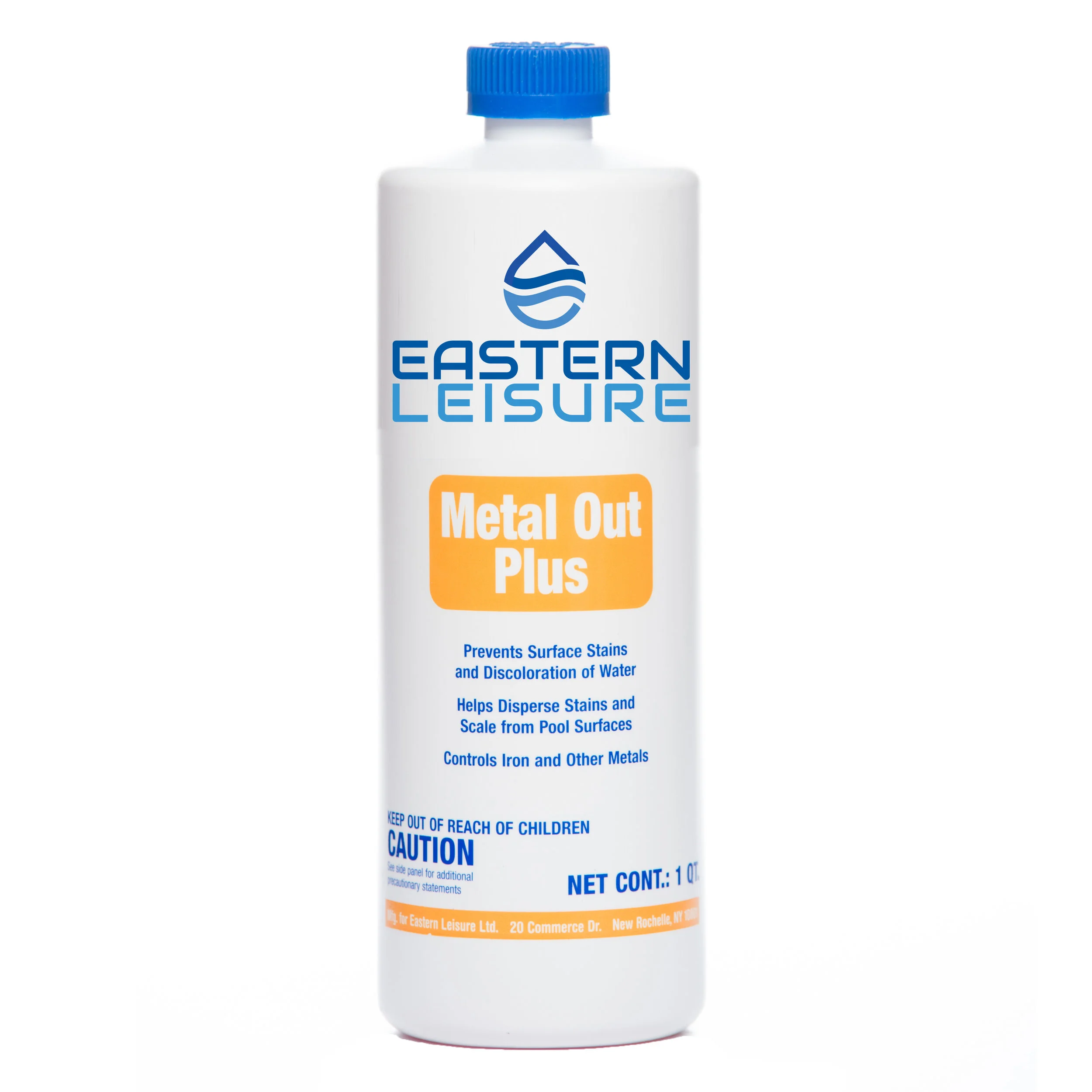 Metal Out Plus ELP18C - 8 oz. bottle, 12/case ELP18A - 1 qt. bottle, 12/case Removes iron, copper and other metals from pool water. Helps control and prevent staining and water discoloration. Initial dosage: 15 oz. per 10,000 gal. Maintenance dosage: 5 oz. per 10,000 gal.