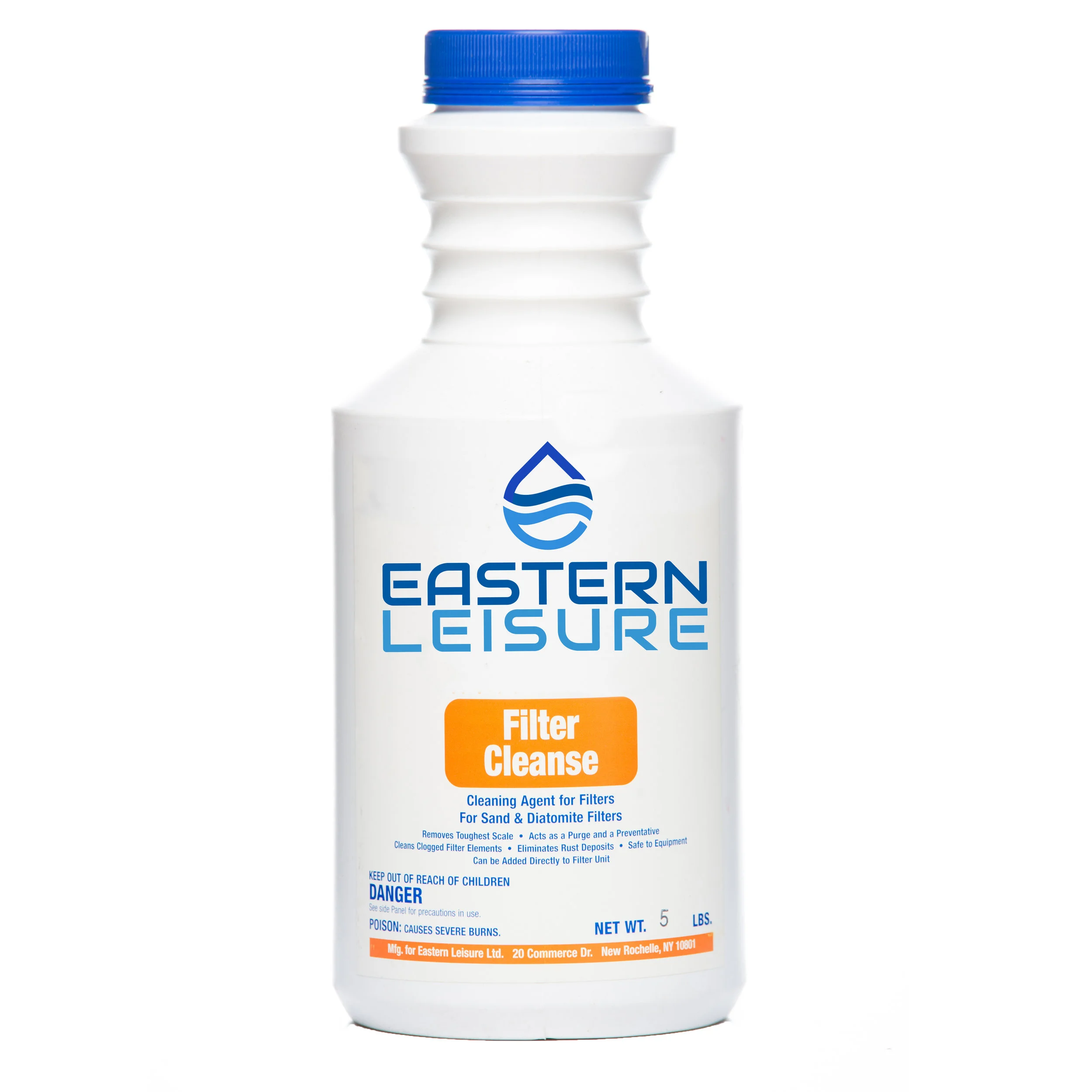 Filter Cleanse EL108E - 5 lb. container, 6/case EL108D - 10 lb. container, 2/case EL108C - 25 lb. container EL108B - 50 lb container A sodium bisulfate granular product that is used to improve filter efficiency. Dosage: 1 lb. per 5,000 gal. of water, soak overnight, then rinse.