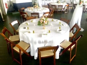 120" Round Table Linen Full drop on 66" round tables and 30" round highboys.