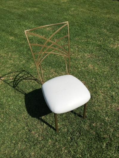 Gold Fan Fare Chair with White Cushions Dimensions: 19" wide x 17" deep x 36" tall