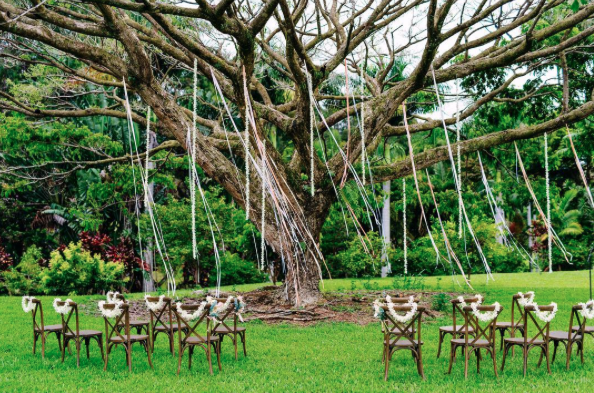 Vineyard Crossback Chairs for a dreamy ceremony by Jots of Thoughts . Photography bikinibirdie | Florals graceflowershawaii
