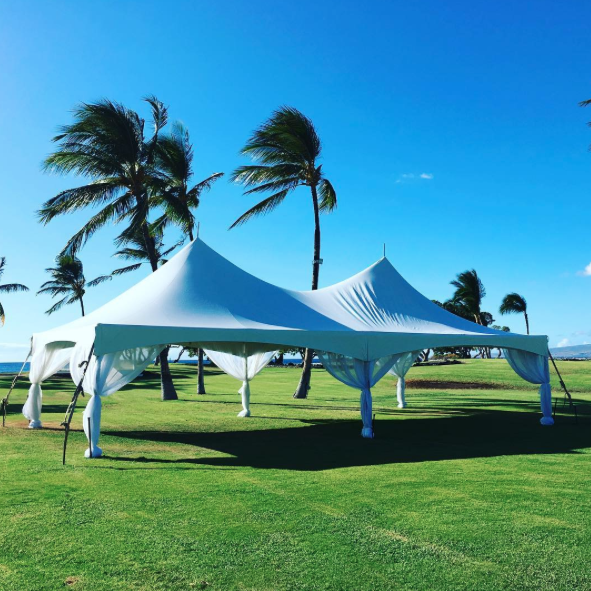 20x Marquee Style Tent with white leg drapes at Turtle Point at the Fairmont Orchid Hotel.