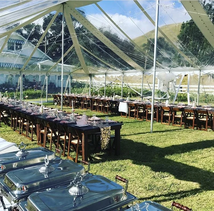 Clear tent with Clear Side Walls for an event at Anna's Ranch .