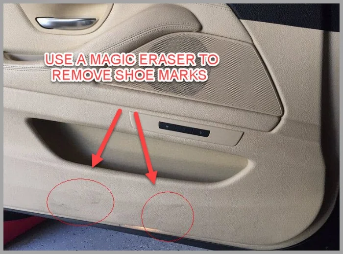 Shoe marks on light coloured door panel