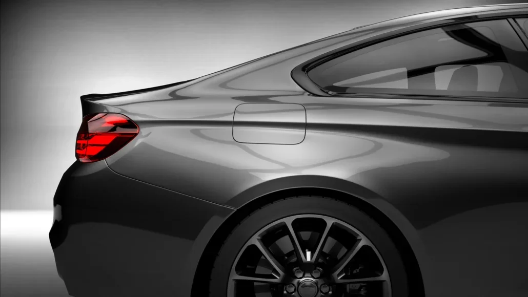 Polished black car after professional car detailing in Vancouver.webp