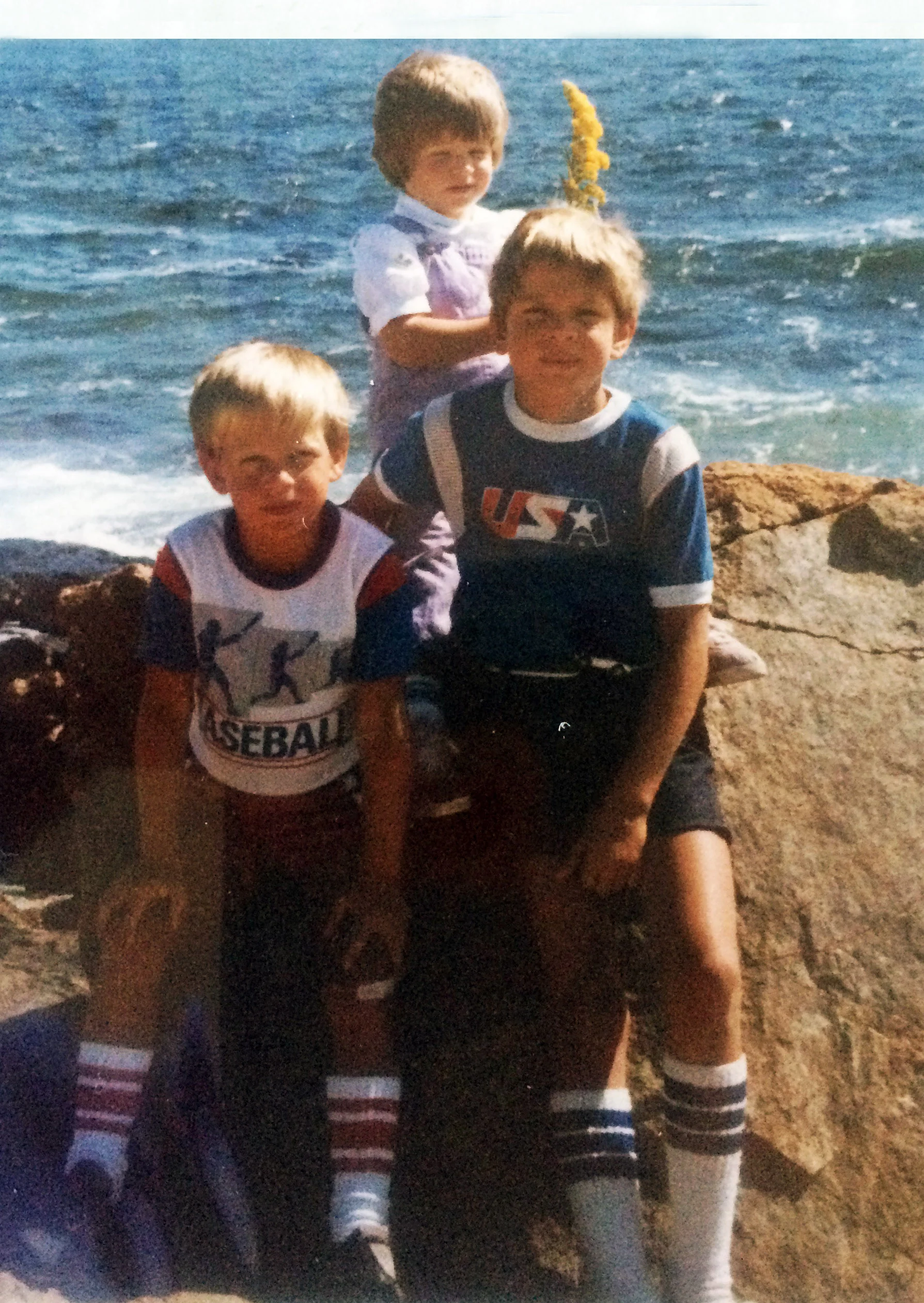 Three Anderson children at the beach