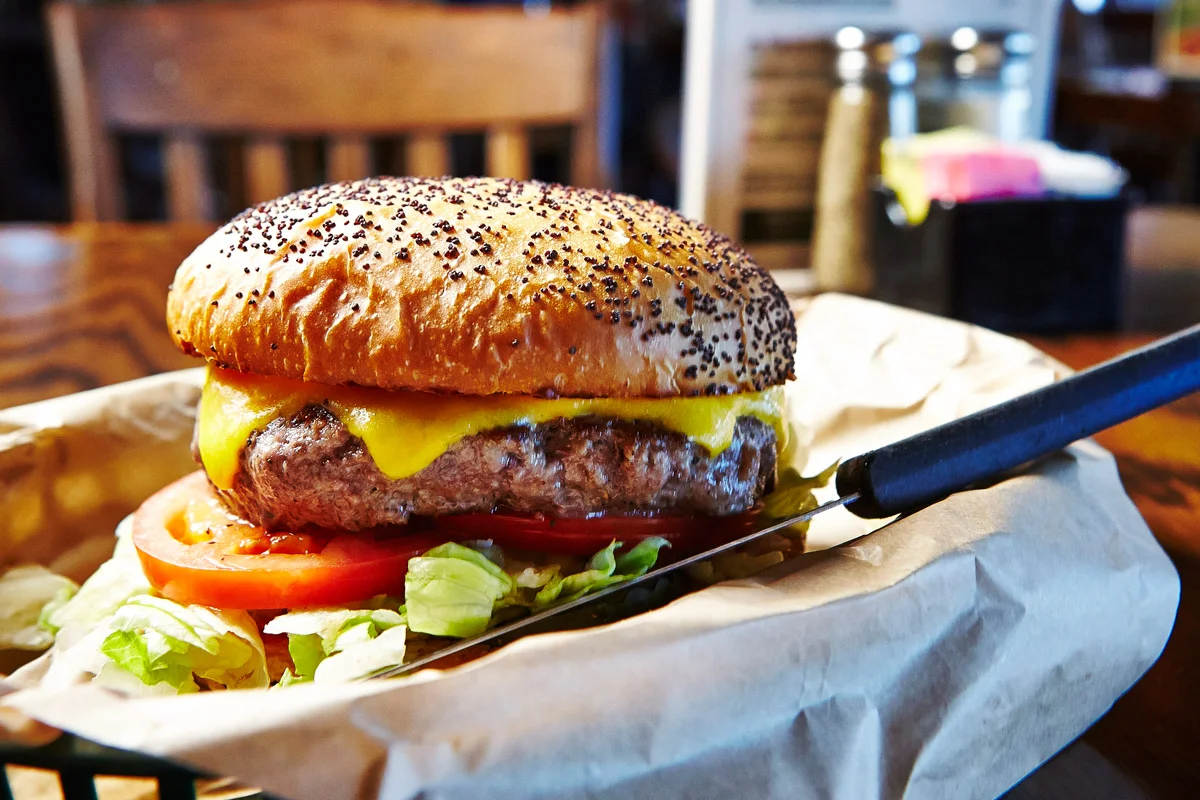 Sirloin Bacon & Cheese Burger with Sweet Potato Fries