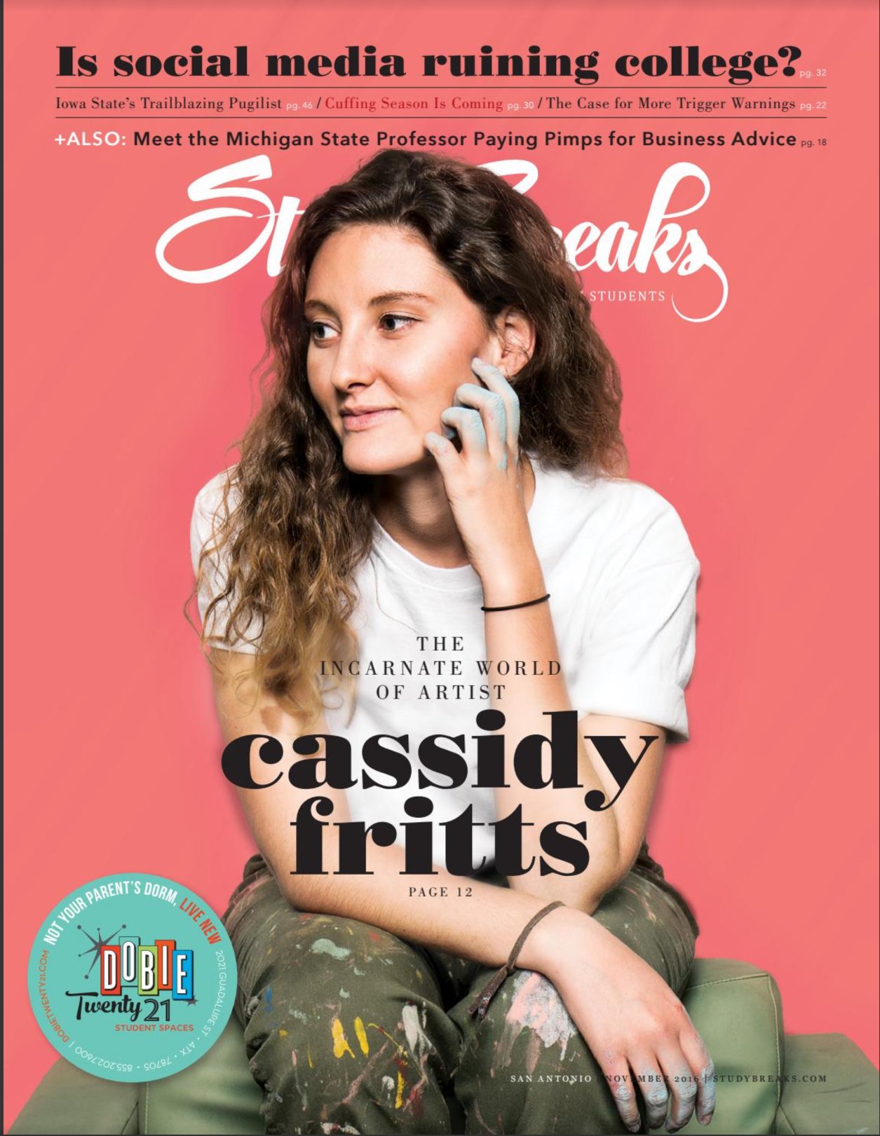 Cassidy Fritts, Nov 16' Study Breaks issue (Cover)