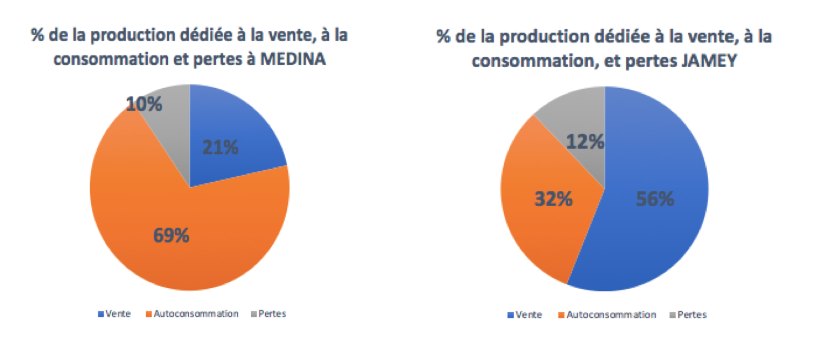 Schéma de la répartition des ventes, de la consommation et des pertes à Medina et Jamey. Source Th. Emery