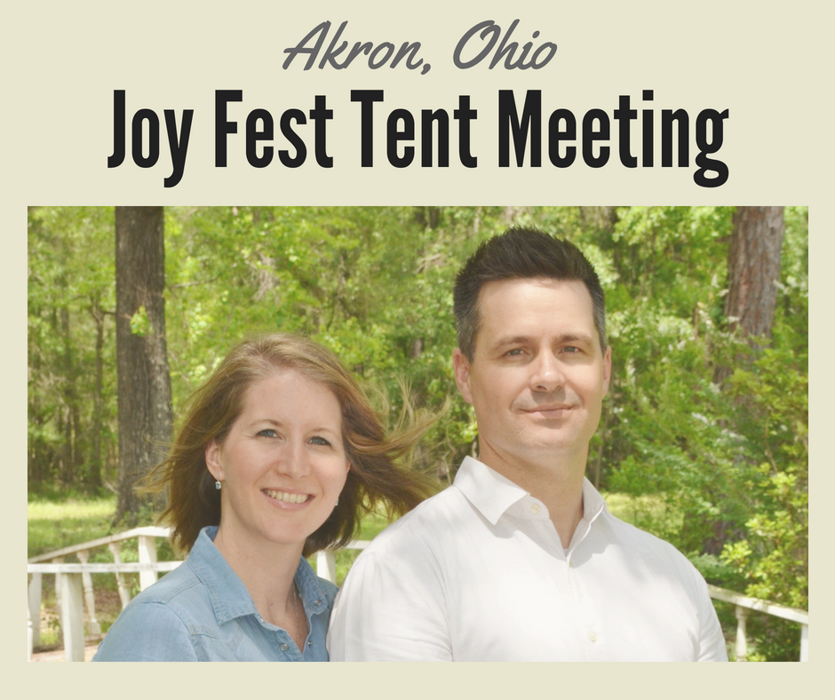 August 16 - 18, 2018 Weidner Ministries is sponsoring an outdoor tentmeeting *Joy Fest* in Akron, Ohio partnering with Celebration Church and host Pastors Zach and Heather Prosser. Partner with us believing God for many salvations and miracles. Event partnership app. $6,000.