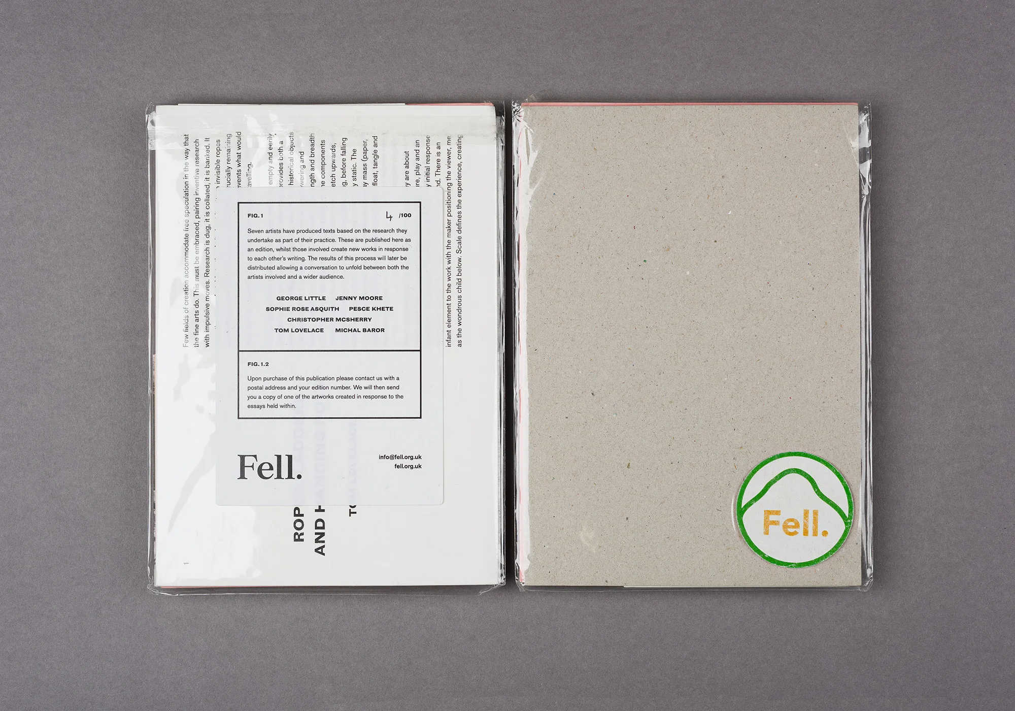 Fell 2014 Limited edition publication of 100 Essays by George Little, Jenny Moore, Sophie Rose Asquith, Pesce Khete, Christopher McSherry, Tom Lovelace, Michal Baror.