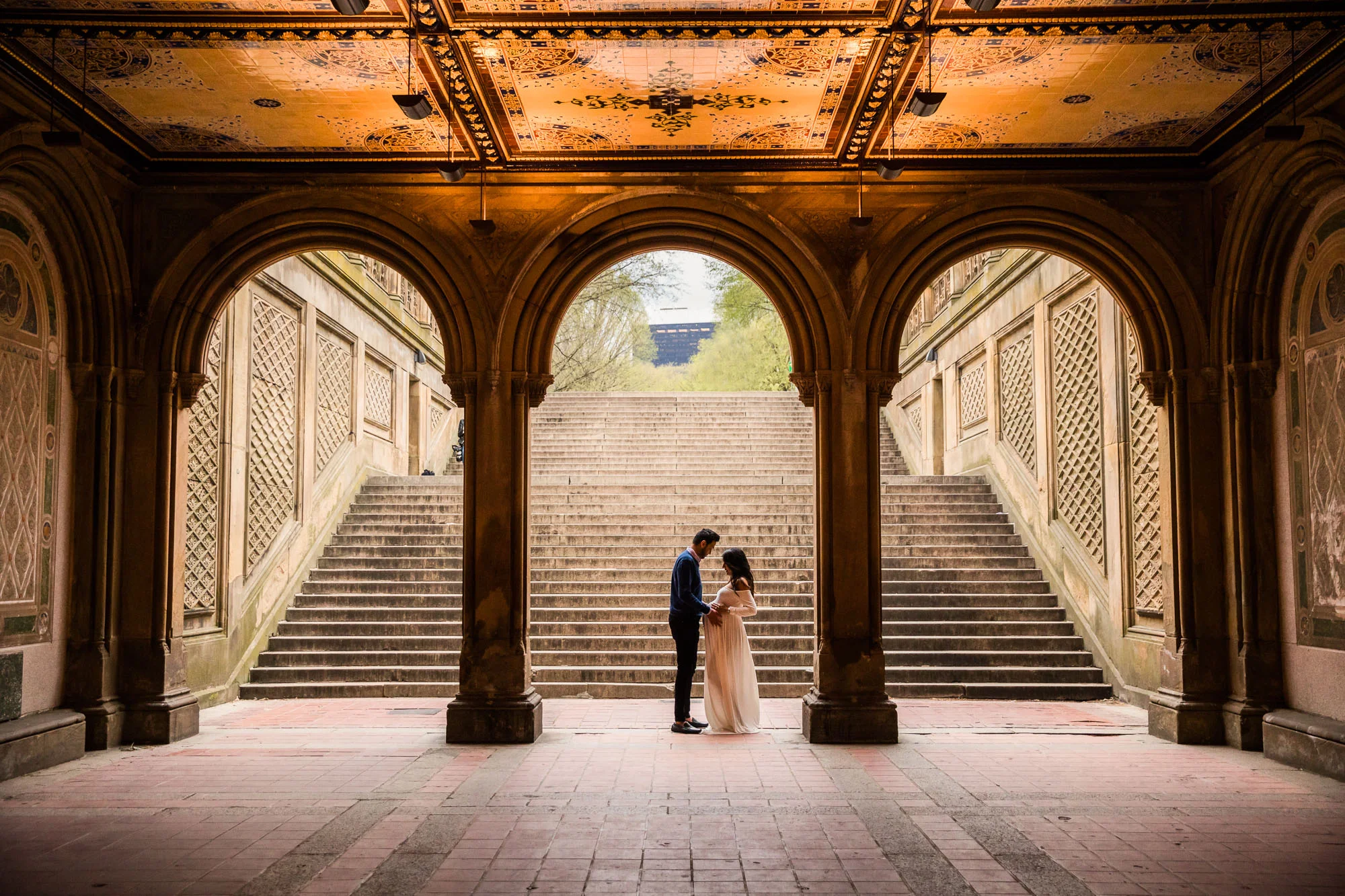  Maternity portrait at Bethesda Terrace in Central Park in Manhattan 