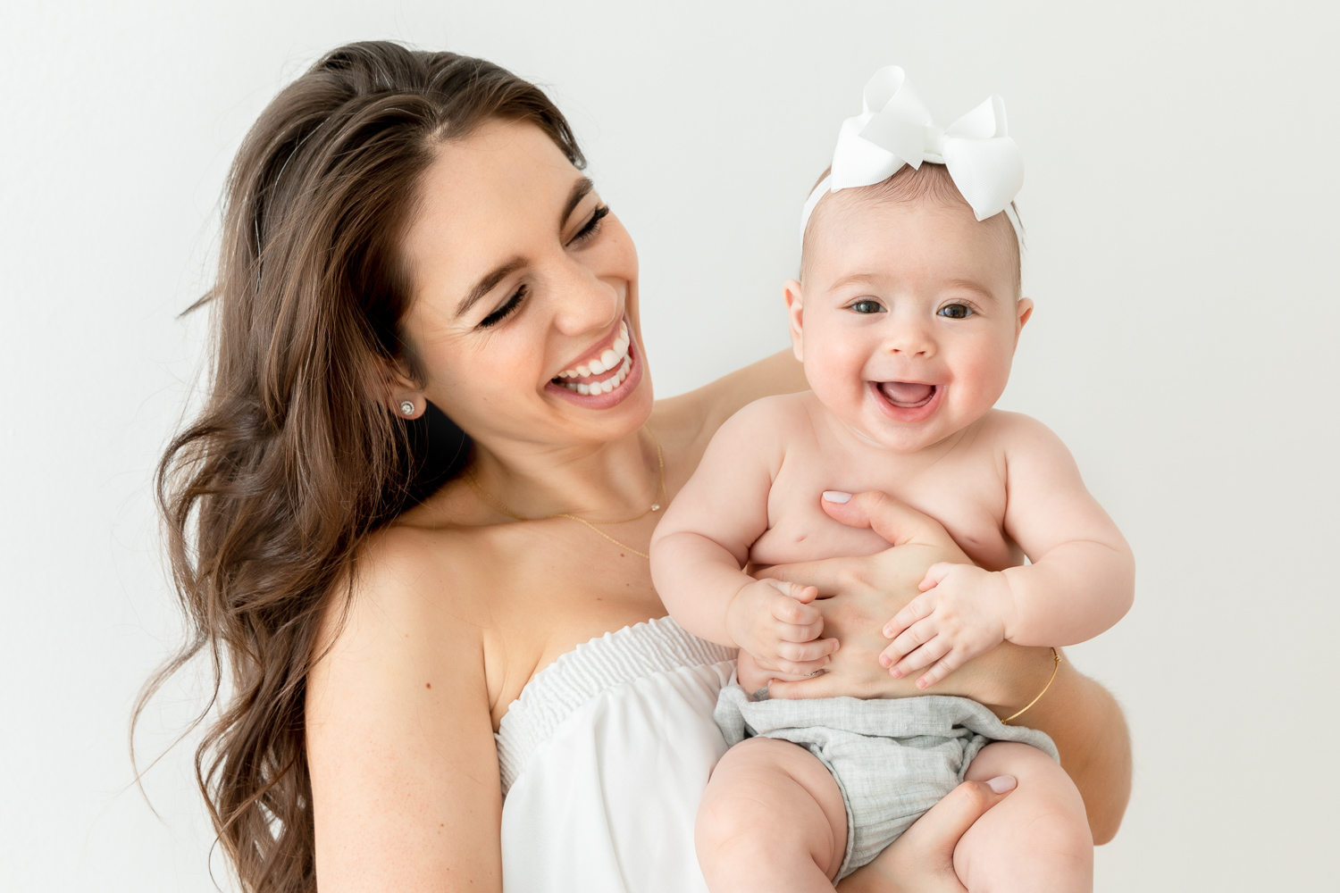 Smiling NJ mother and baby portrait in Essex County