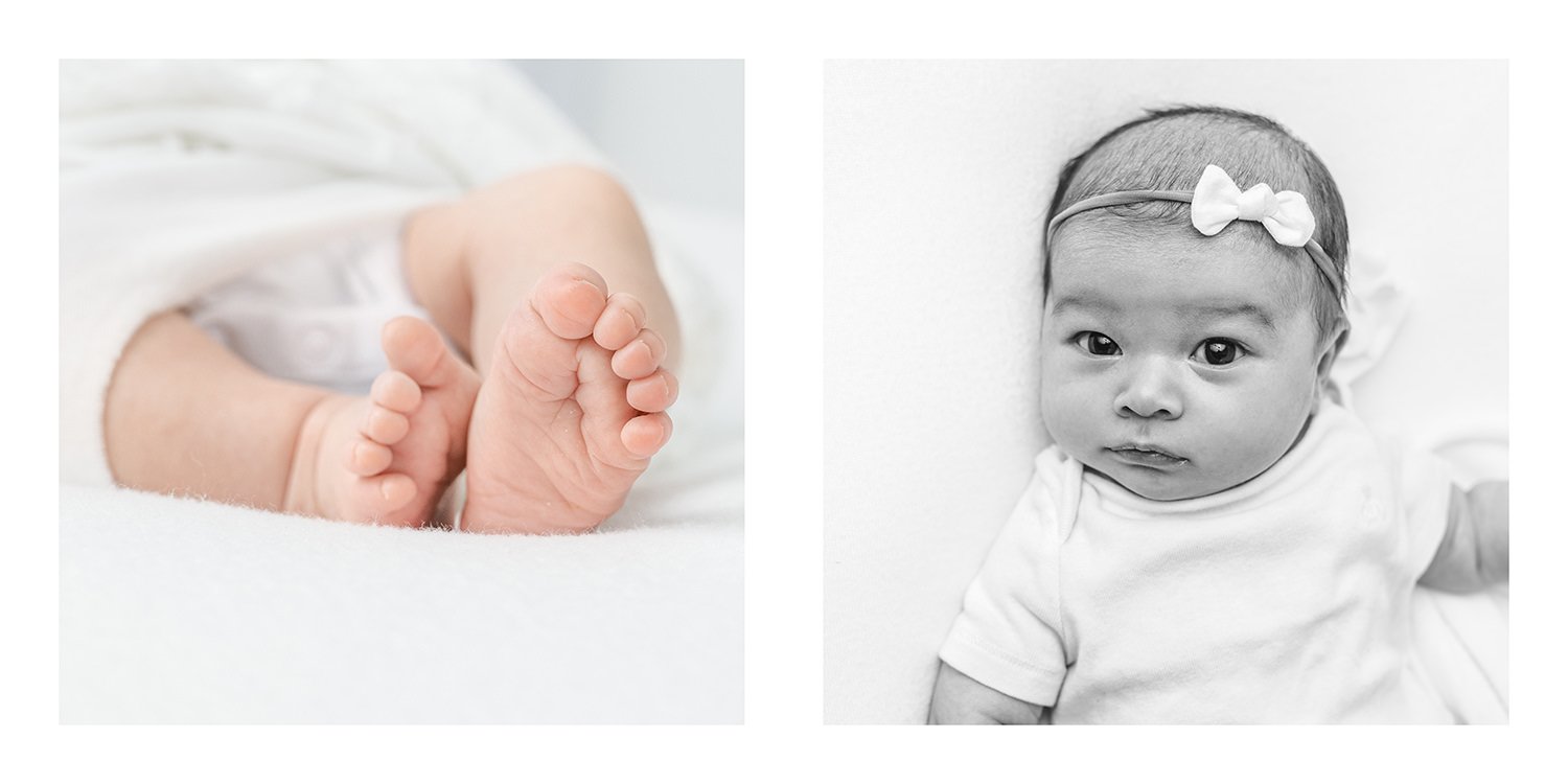  Detailed shots of baby toes and newborn baby girl's face during a portrait session newborn one month old milestone portraits #studioportraits #newborn #maplewoodNJ #nicolehawkinsphotography #newjerseyphotographer  #portraitphotography #heirloomphoto