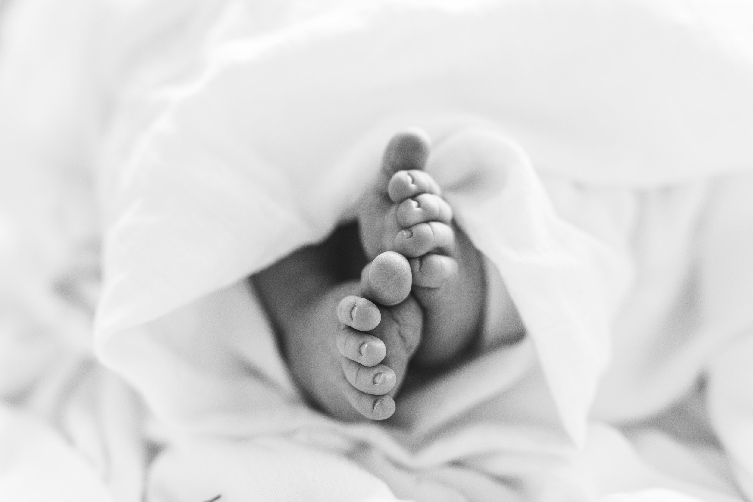  Black and white portrait of a newborn's feet captured by baby photographer Nicole Hawkins Photography. newborn baby feet #NicoleHawkinsPhotography #InHomeNewborn #JerseyShoreNewborns #MontclairPhotographers #NewbornPhotography #baby #newborn 