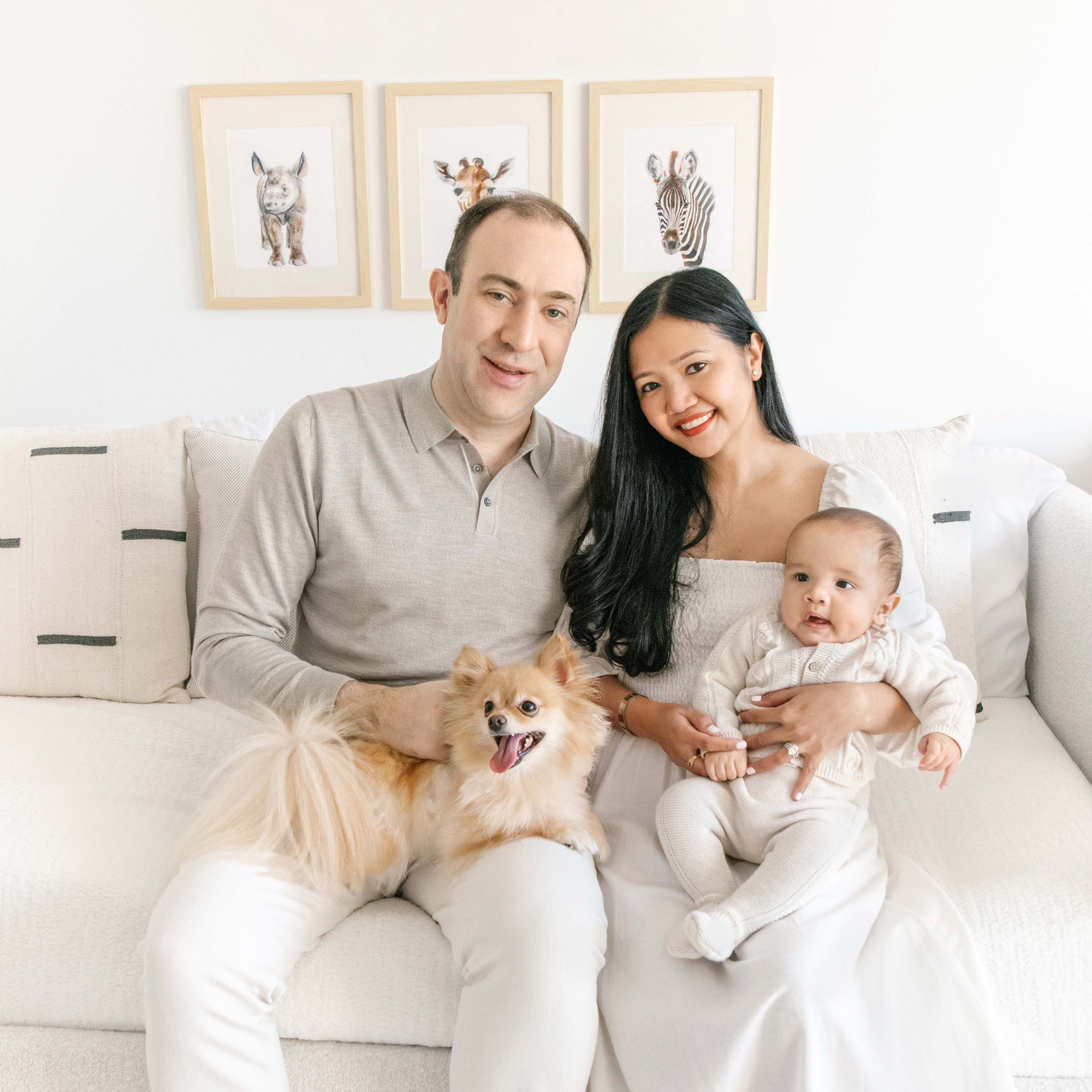  In-home family portrait with a newborn and dog all together in the zoo nursery by Nicole Hawkins Photography. family of four #NicoleHawkinsPhotography #InHomeNewborns #NurseryNewborns #NYCbabyphotography #babyportraits #ZooNursery #familyportraits 