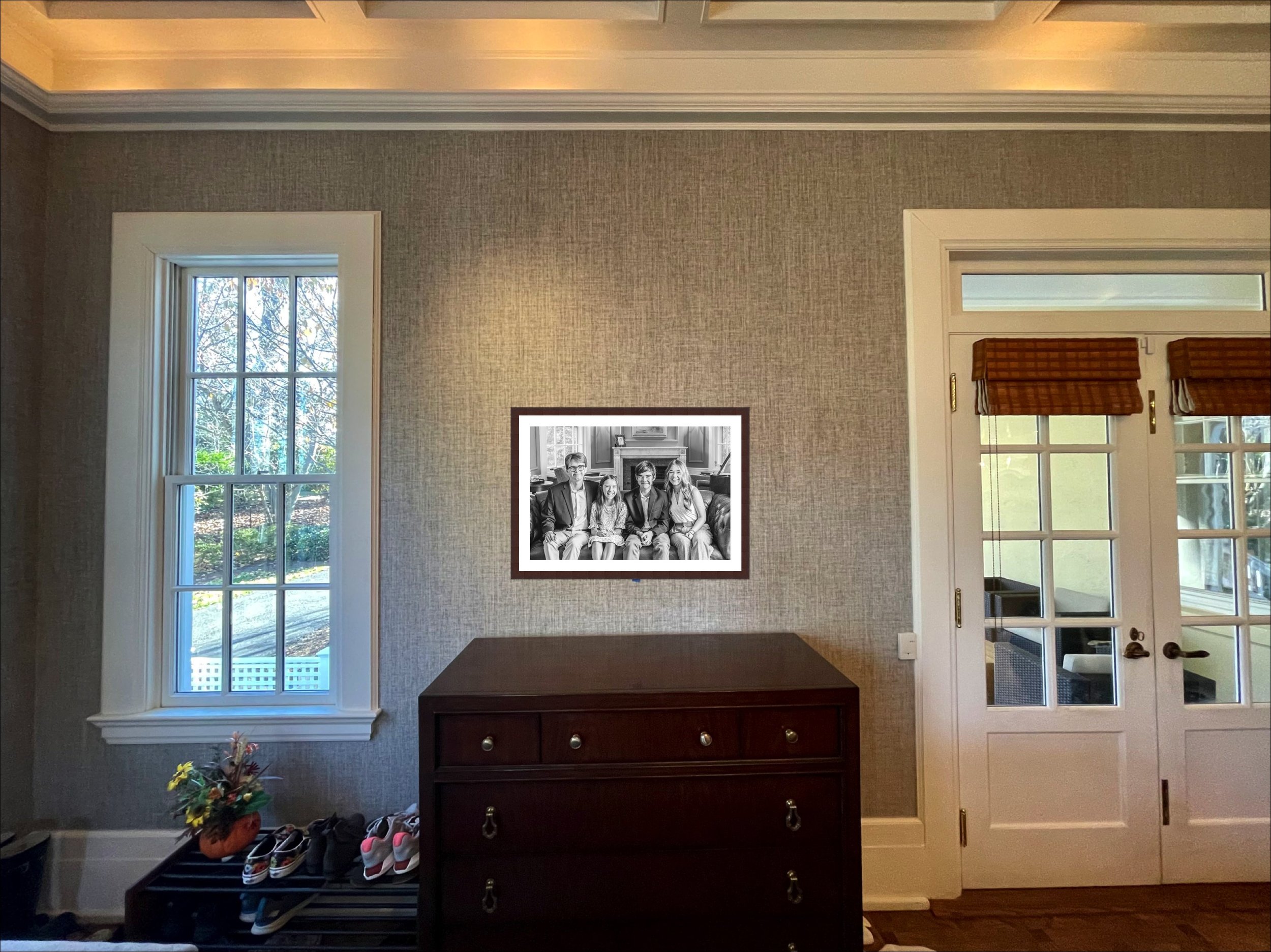  An after-portrait of a wall in the home with a family photo displayed taken by Nicole Hawkins Photography. high-end photography #NicoleHawkinsPhotography #NicoleHawkinsFamilyPortrait #NicoleHawkinsSenior #NJPortraits #siblingportrait 
