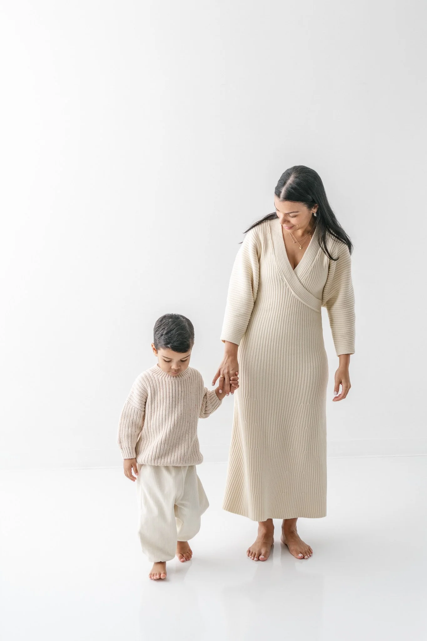  Modern mom and me portrait with matching outfits at a white studio with Nicole Hawkins Photography. mother son #NicoleHawkinsPhotograaphy #NicoleHawkinsChildren #StudioBabies&amp;Children #NJphotographers #modernportraits #mom&amp;meportraits  
