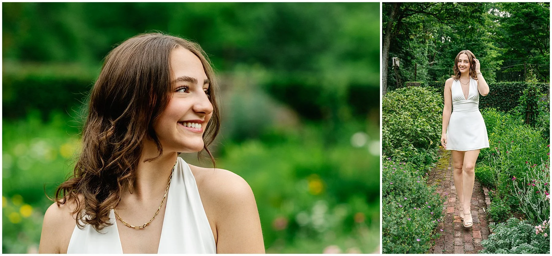 Natural senior portraits in the gardens at Cross Estate Gardens in New Jersey