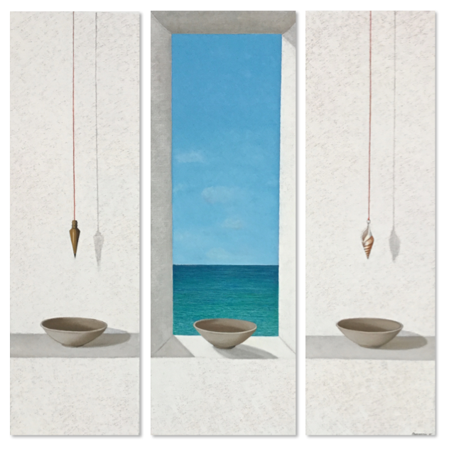 Gravity, Triptych, Oil on Linen,1/36 x 13, 2/ 36 x 11