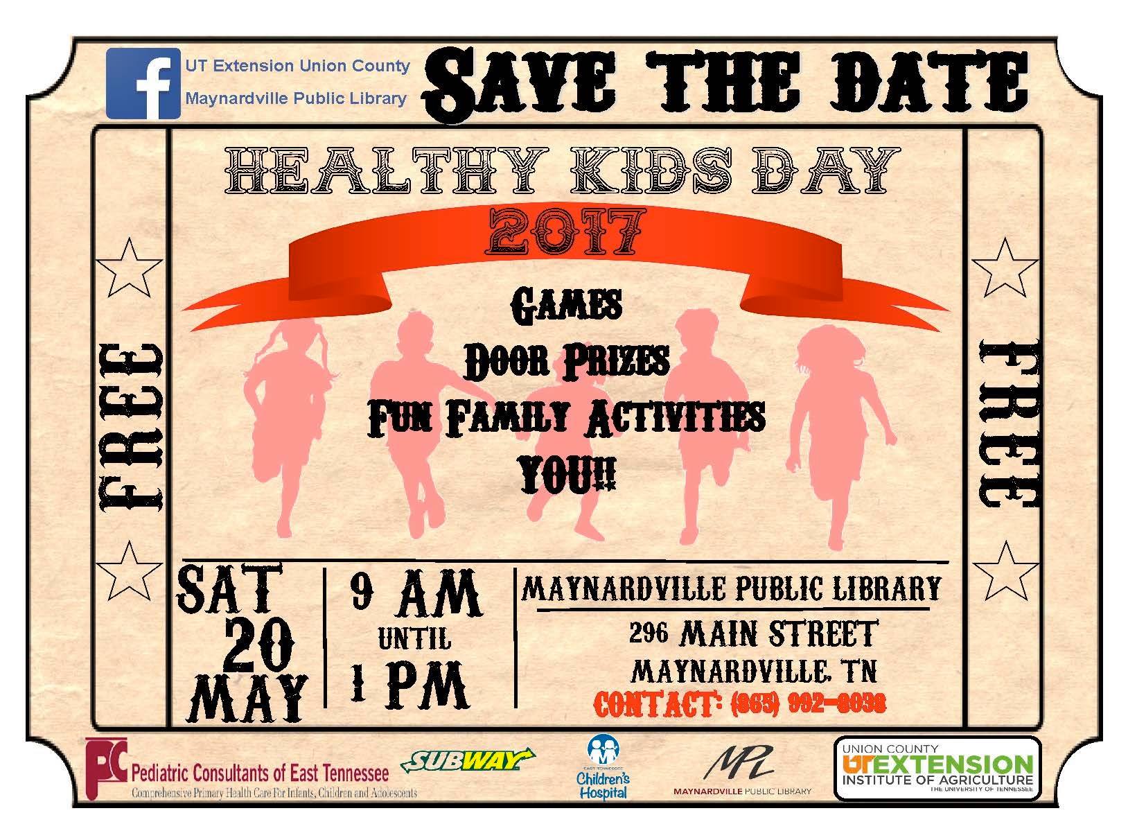 This event is open for all ages and is to promote a healthy lifestyle among our youth. Learn about different resources in the county, healthy eating, activity, fire safety and much more. pin Maynardville Public Library