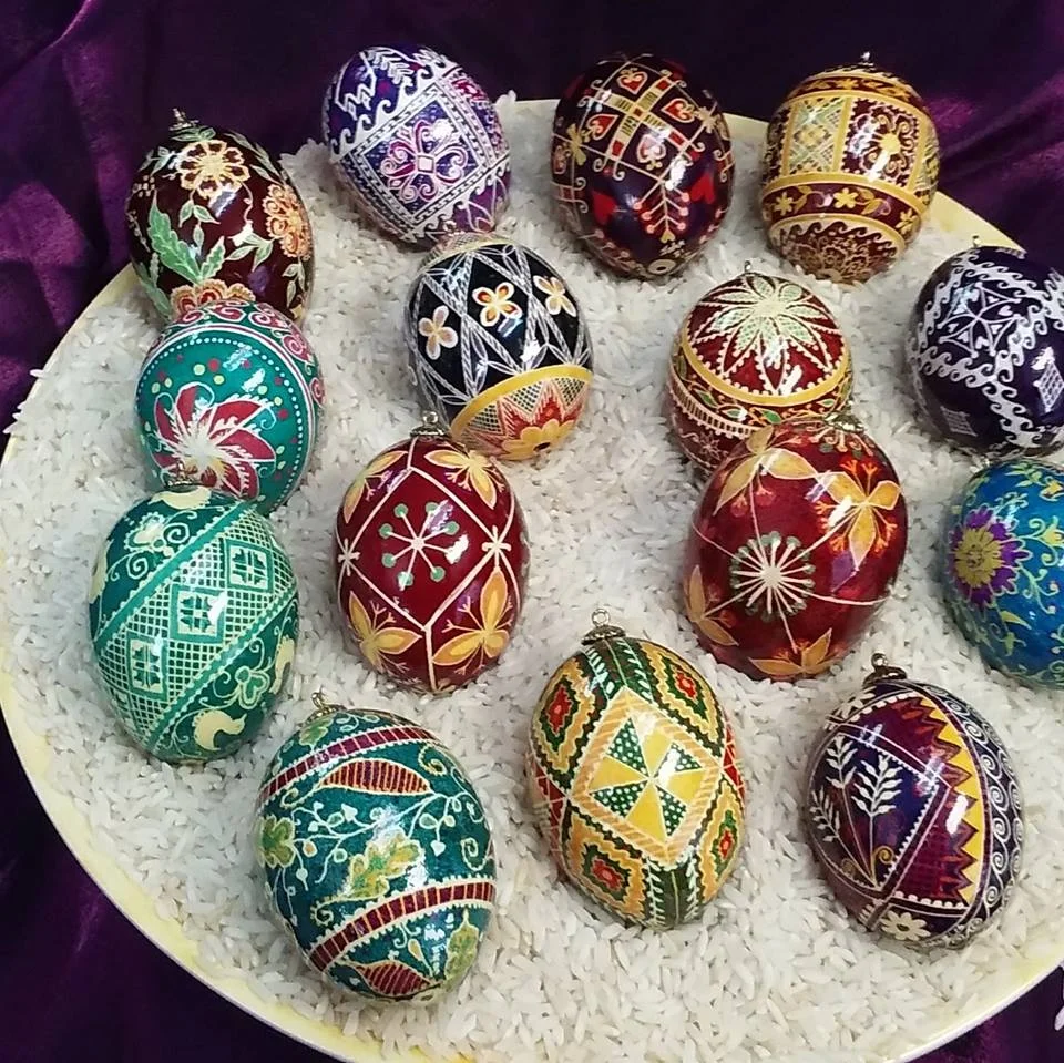 Diane Mack Mack.Diane7@gmail.comPysanky Style Decorated Eggs. Pysanky means "to write". The egg is decorated by hand with a wax resist dye technique involving a series of dye baths and waxing. She learned this technique as a child from her Coratian grandmother. 40 years later, she says, "after finding the tool my dad made for me to "write" on the eggs, I rekindled my love for the art". These unique eggs make wonderful gifts.