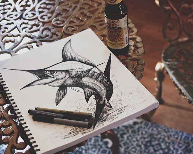 &quot;Out of the Blue, and into the Black&quot; Progress 
#bluemarlin #inkandpen #drawing #art #artist #marineart #bluewater #fishing #saltwaterfishing #fishingart #progress