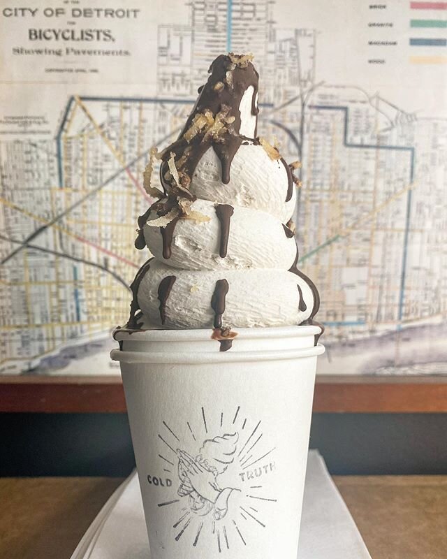 Last Call for Roasted Banana! new flavor next week. Pictured here with dark chocolate and roasted coconut. Also servingMadagascar Vanilla and Chocolate Deluxe. We have roasted banana ice cream sandwiches!