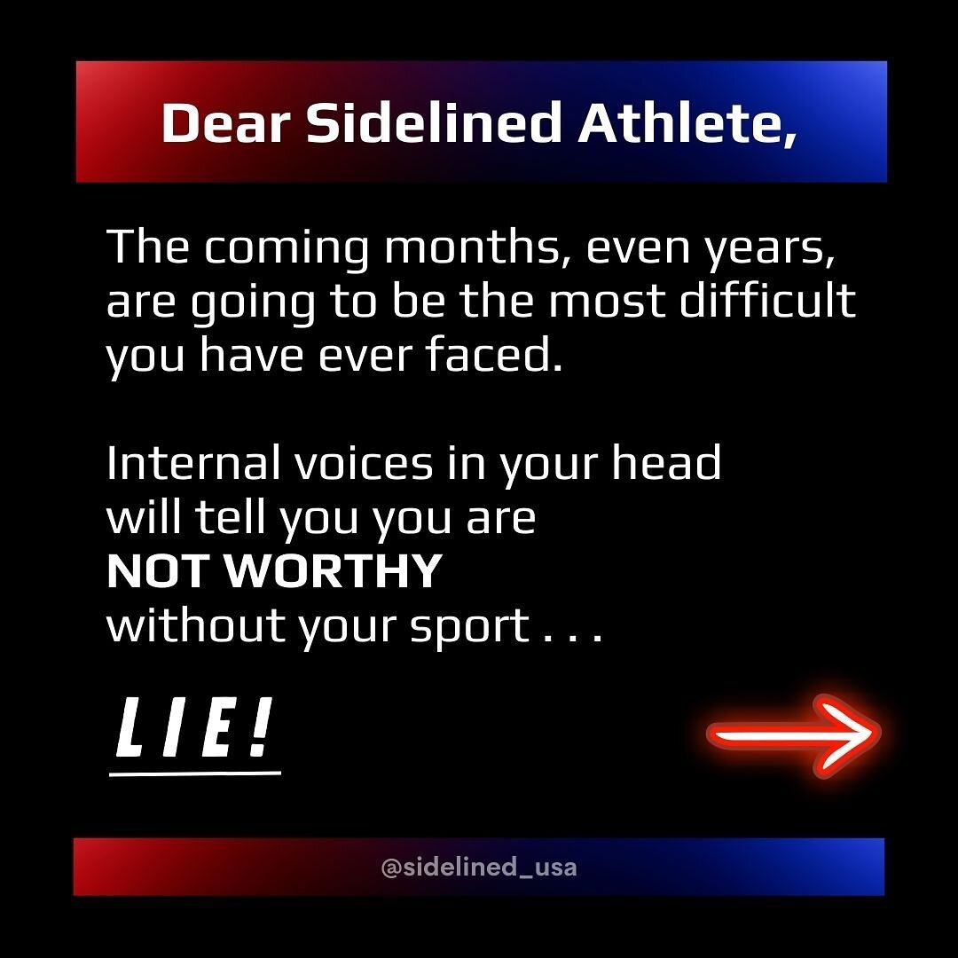 We couldn't have said it any better. Thank you, Campbell, for reminding us to replace the lies with TRUTH. ❤️💙

#sidelined #sidelinedathlete #morethananathlete #beyondthegame #medicallydisqualified #MDQ #medicalretirement