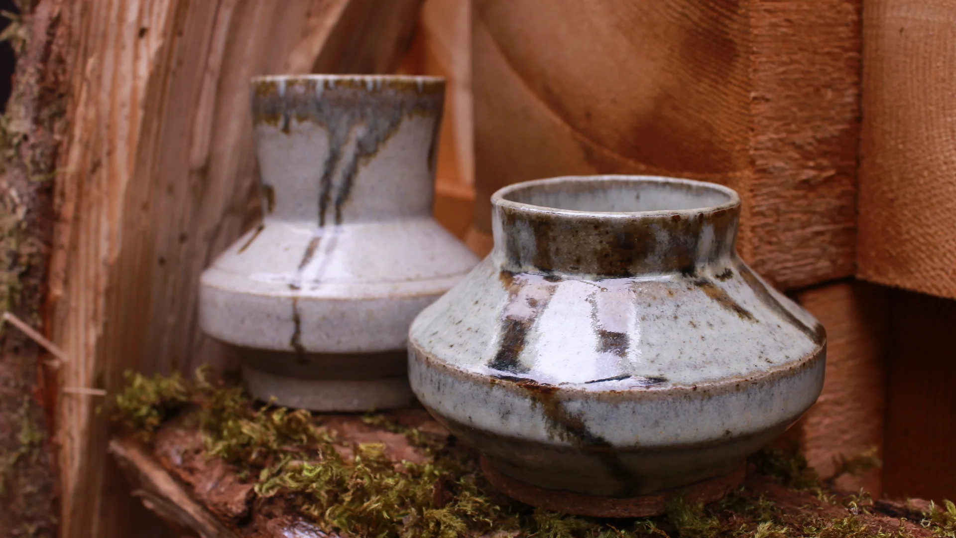  made with recycled brown clay  glazed with rich temoku over non-celedon 