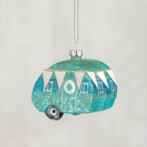 Blue Camper Glass Ornament